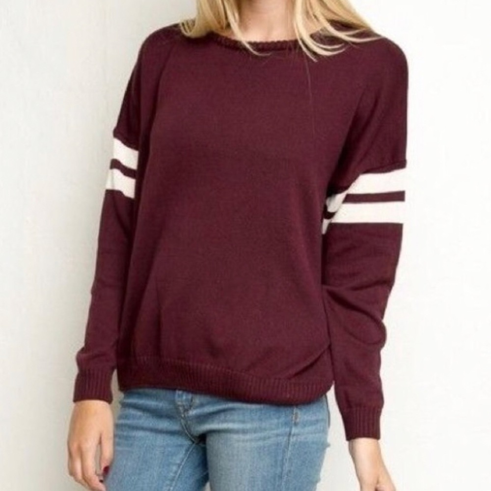 Brandy Melville maroon varsity crew neck